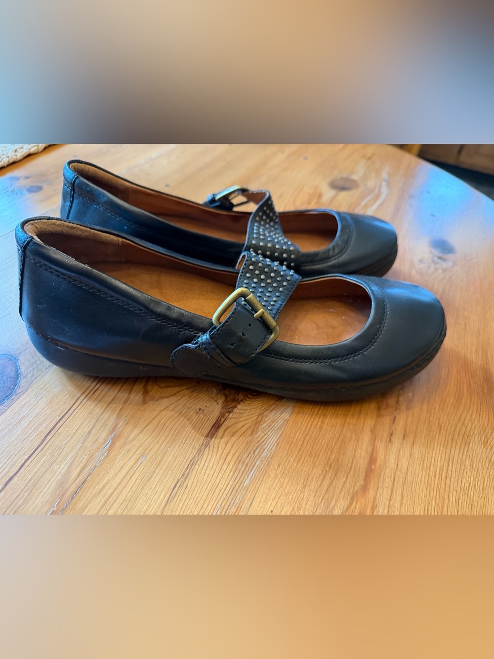 Vionic Black Mary Jane Flats with Studded Buckle